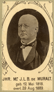 105806 Portret van jhr. mr. J.L.B. de Muralt, geboren 12 mei 1818, wethouder te Utrecht (1857 - 1889), overleden 28 ...